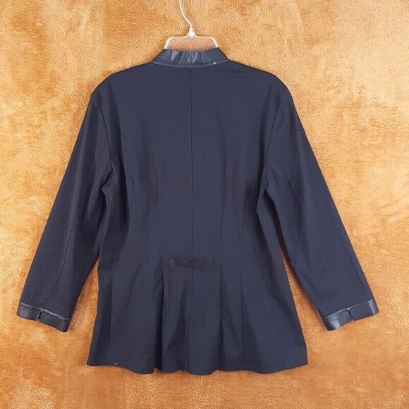 LAFAYETTE 148 Womens Top Size 6 Black Button Up Shirt Faux Leather Trim Stretch - Picture 6 of 11